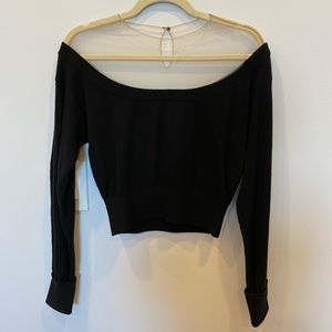 Cropped Wool/Cashmere Sweater with Sheer Neckline